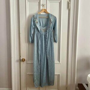 Vintage Powder Blue Embroidered Nightgown & Robe Set